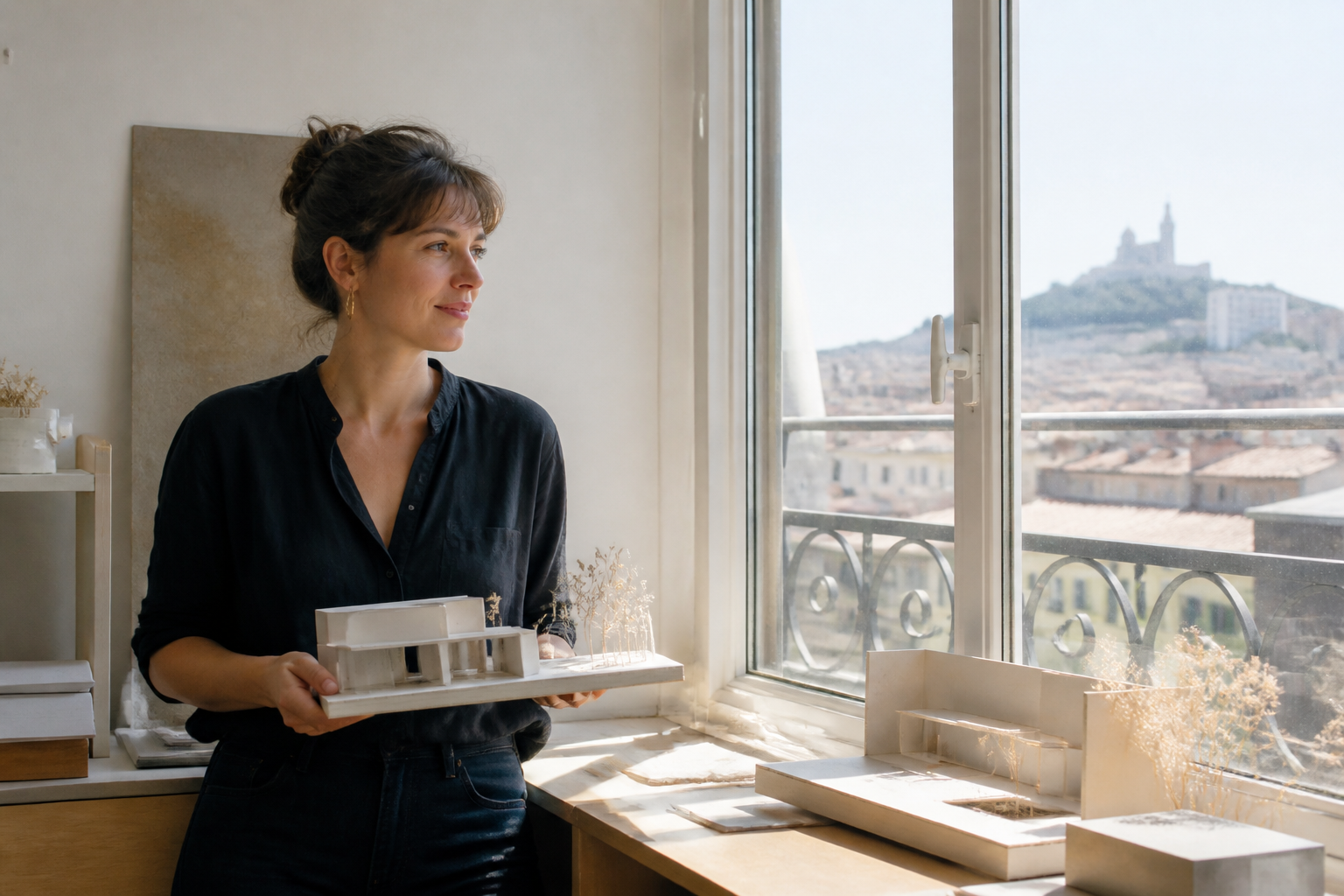 Architecte avec une maquette de lumière